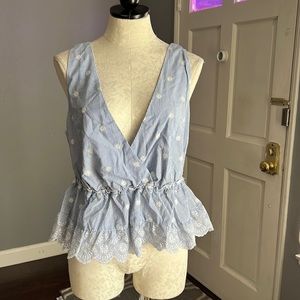 Forever 21 Blue Stripe Embroidered Top